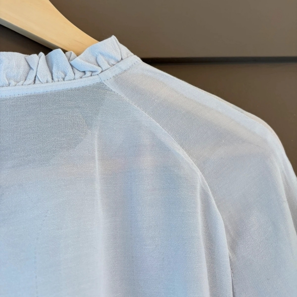 Paul & Joe Light Blue Ruffle-Trim Button-Front Blouse - Picture 7 of 7